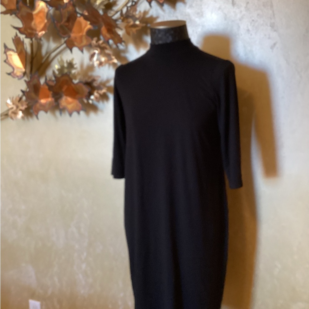 Eileen Fisher Classic Black Turtleneck 3/4 Sleeve Dress